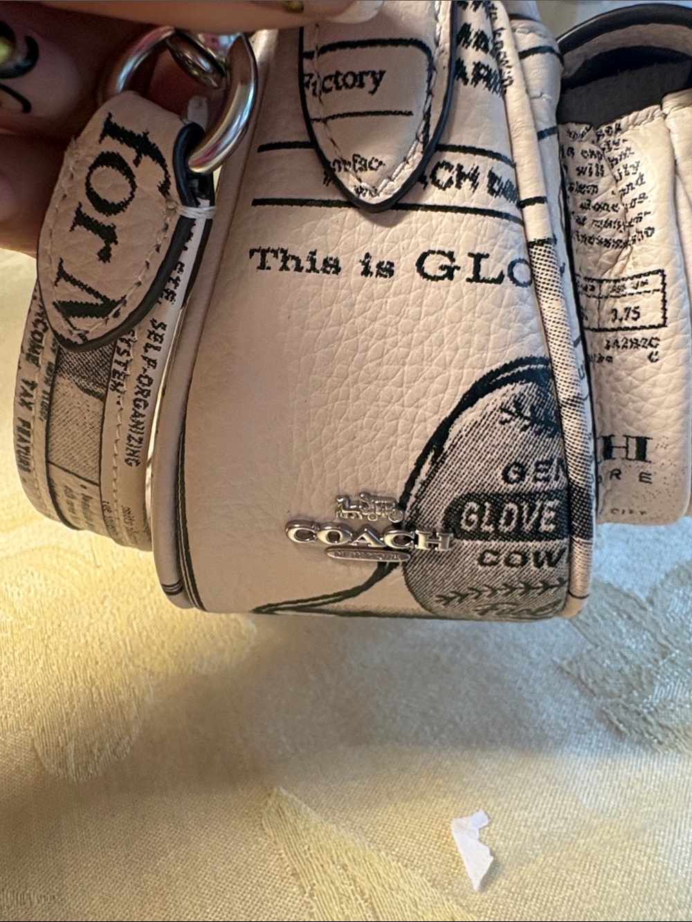Coach Cream Newspaper Print Leather Crossbody Bag with Silver Buckles - Picture 5 of 5